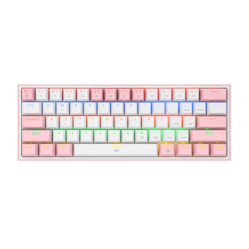 Picture of REDRAGON FIZZ Rainbow LED 61 KEY Mechanical Wired Gaming Keyboard - White/Pink