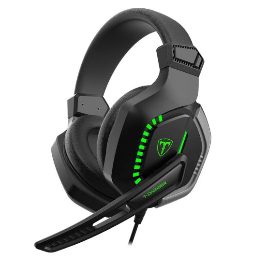 Picture of T-Dagger Eiger 2 x 3.5mm (Mic and Headset) + USB (Power Only) |Mute + Volume Buttons|Green Backlighting Over-Ear Gaming Headset - Black