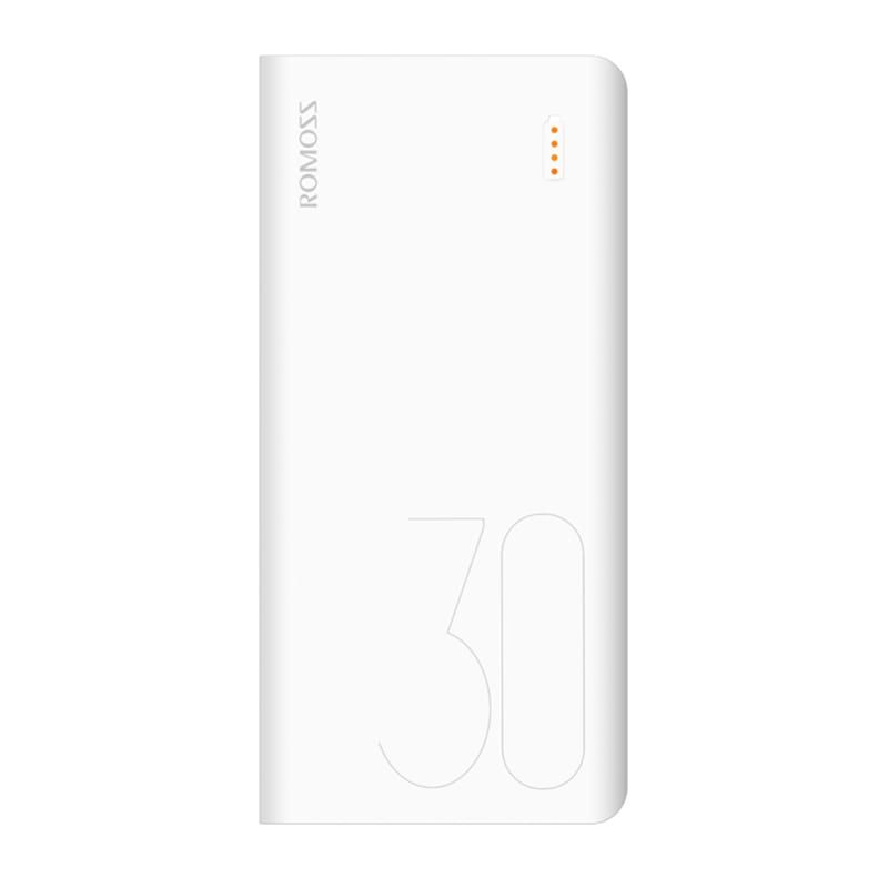 Picture of Romoss Pulse 30 30000mAh Input: Type-C|Micro USB|Lightning (8pin)|Output: 1 x USB 5V 2.1A|1 x USB 5V 1A Power Bank - White